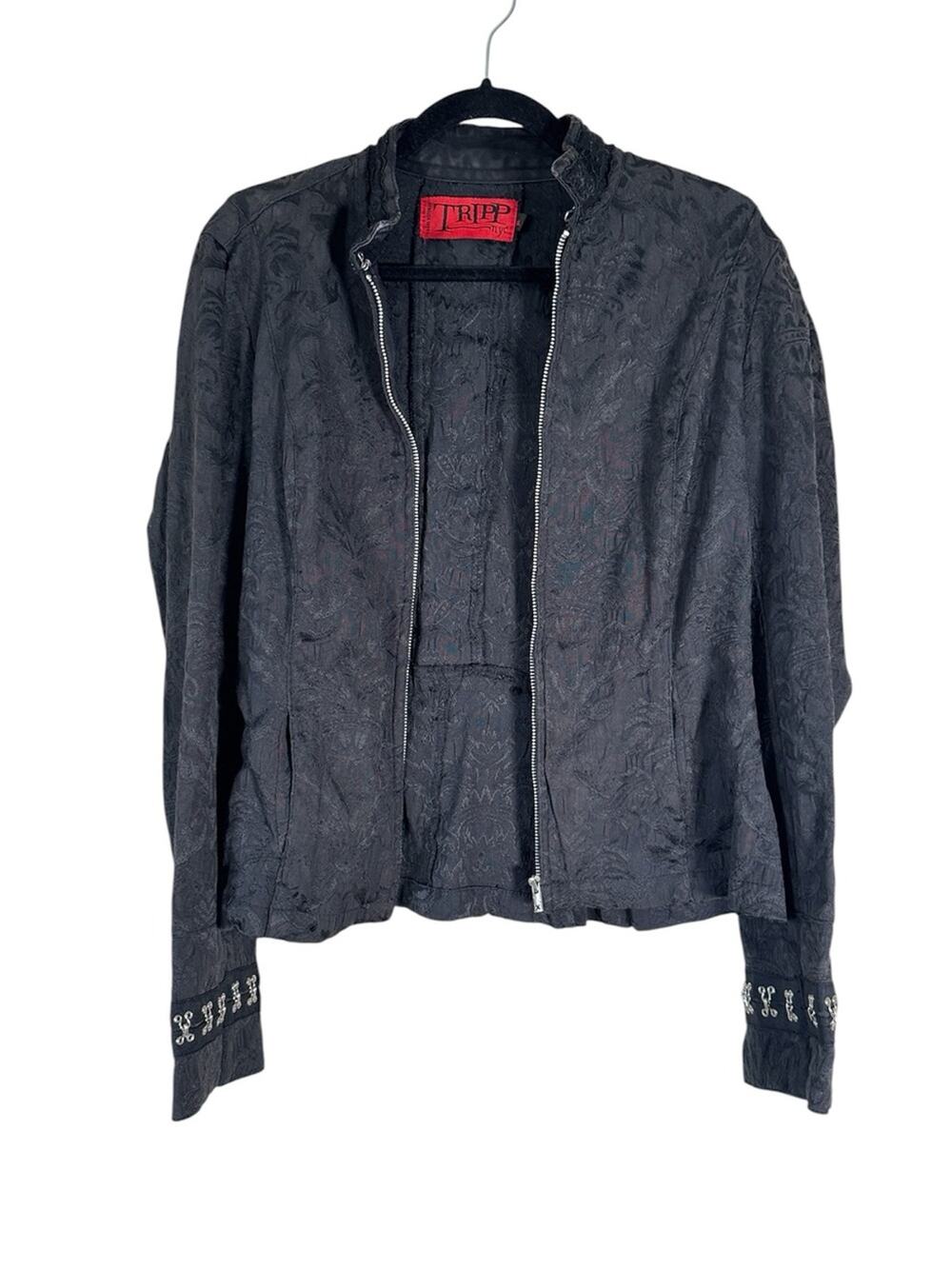 Tripp NYC Vintage Black Brocade Lace Up Back Jacket Womens XL Goth Whimsigoth